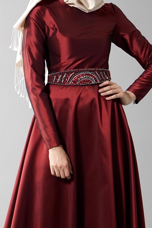 Vêtements hijab  T 1788 Tuay Tafta Kuşağı Boncuk İşlemeli Abiye - TRENDTESETTÜR