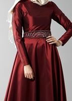 Vêtements hijab ROUGE BORDEAUX T 1788 Tuay Tafta Kuşağı Boncuk İşlemeli Abiye