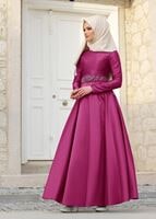 Vêtements hijab FUCHSIA T 1788 Tuay Tafta Kuşağı Boncuk İşlemeli Abiye