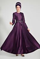 Vêtements hijab FUCHSIA T 1788 Tuay Tafta Kuşağı Boncuk İşlemeli Abiye