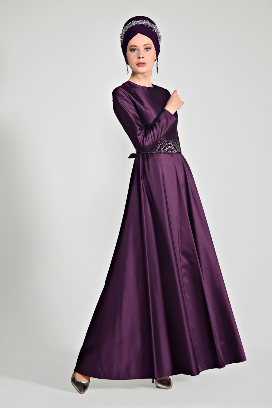 Vêtements hijab FUCHSIA T 1788 Tuay Tafta Kuşağı Boncuk İşlemeli Abiye