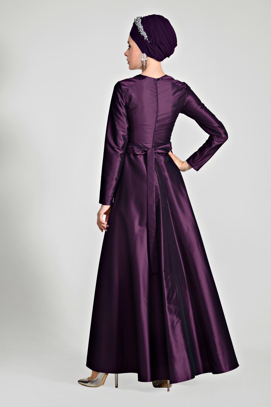 Vêtements hijab FUCHSIA T 1788 Tuay Tafta Kuşağı Boncuk İşlemeli Abiye