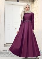 Vêtements hijab PRUNE T 1788 Tuay Tafta Kuşağı Boncuk İşlemeli Abiye