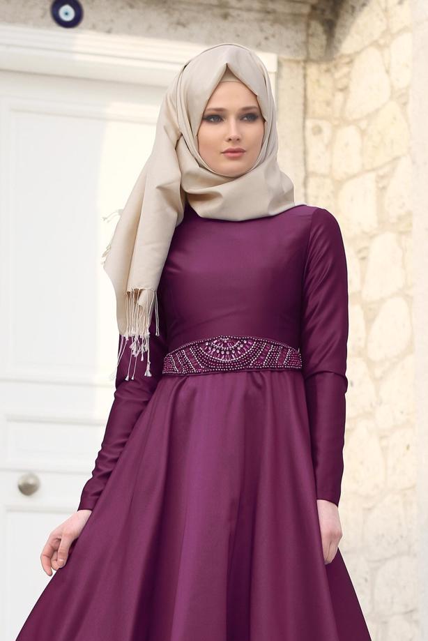 Vêtements hijab  T 1788 Tuay Tafta Kuşağı Boncuk İşlemeli Abiye - TRENDTESETTÜR