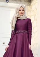 Vêtements hijab PRUNE T 1788 Tuay Tafta Kuşağı Boncuk İşlemeli Abiye