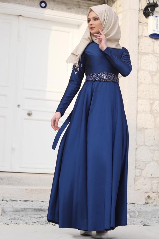 Vêtements hijab  T 1788 Tuay Tafta Kuşağı Boncuk İşlemeli Abiye - TRENDTESETTÜR