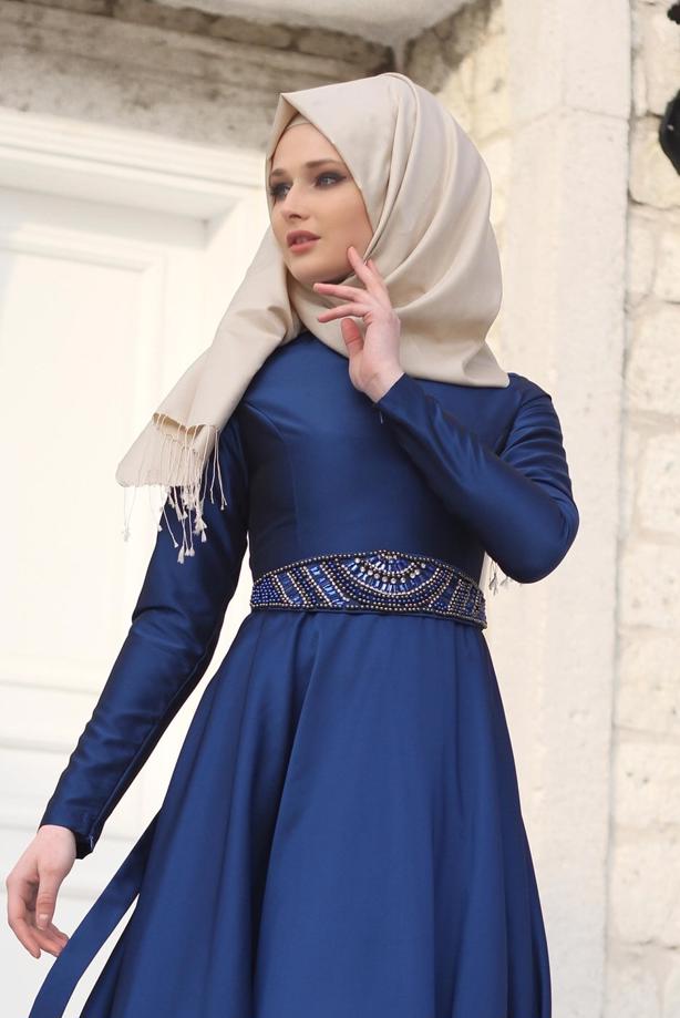 Vêtements hijab  T 1788 Tuay Tafta Kuşağı Boncuk İşlemeli Abiye - TRENDTESETTÜR