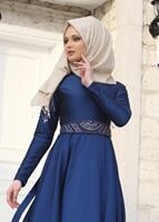 Vêtements hijab BLEU MARINE T 1788 Tuay Tafta Kuşağı Boncuk İşlemeli Abiye