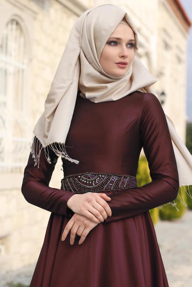 Vêtements hijab  T 1788 Tuay Tafta Kuşağı Boncuk İşlemeli Abiye - TRENDTESETTÜR