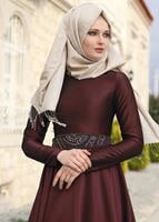 Vêtements hijab ROUGE BORDEAUX T 1788 Tuay Tafta Kuşağı Boncuk İşlemeli Abiye