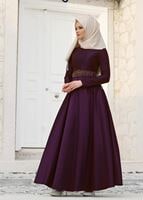Vêtements hijab PRUNE T 1788 Tuay Tafta Kuşağı Boncuk İşlemeli Abiye