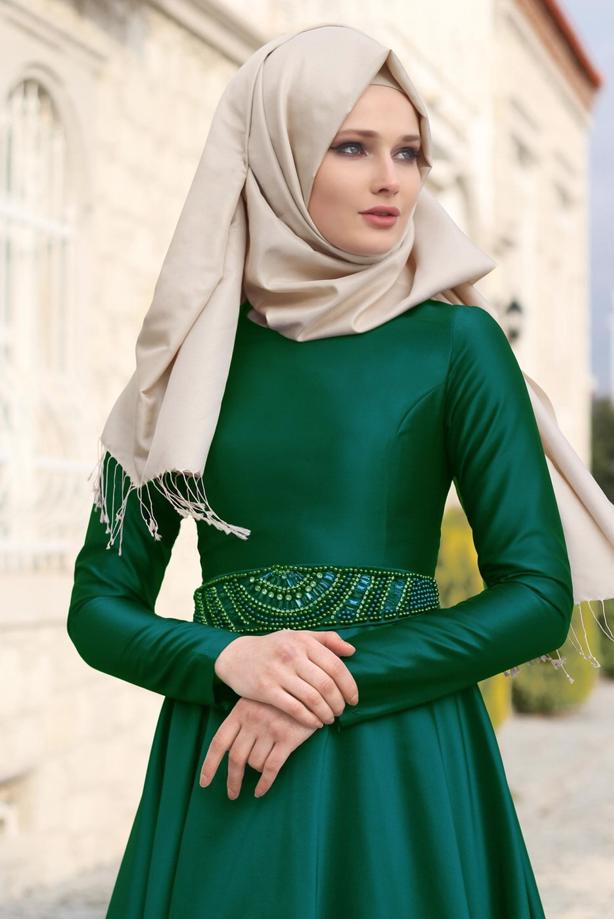 Vêtements hijab  T 1788 Tuay Tafta Kuşağı Boncuk İşlemeli Abiye - TRENDTESETTÜR