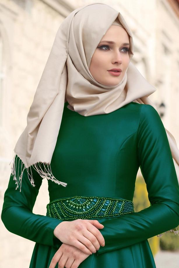 Vêtements hijab  T 1788 Tuay Tafta Kuşağı Boncuk İşlemeli Abiye - TRENDTESETTÜR