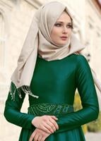 Vêtements hijab VERT T 1788 Tuay Tafta Kuşağı Boncuk İşlemeli Abiye