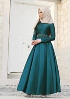 Vêtements hijab BLEU T 1788 Tuay Tafta Kuşağı Boncuk İşlemeli Abiye