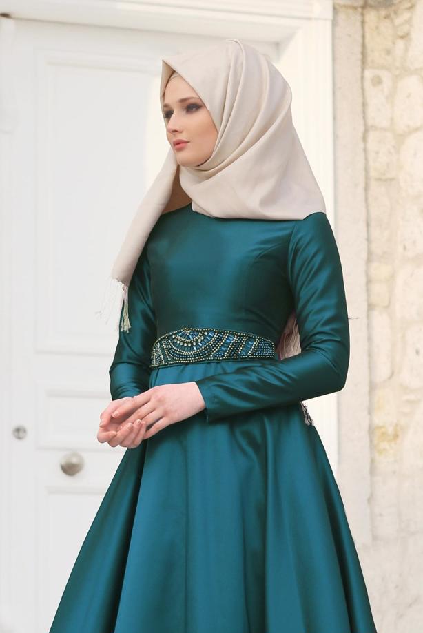 Vêtements hijab  T 1788 Tuay Tafta Kuşağı Boncuk İşlemeli Abiye - TRENDTESETTÜR
