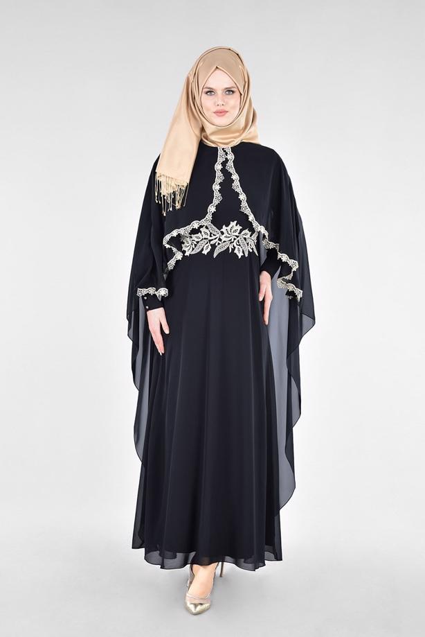 Vêtements hijab  T 52436 Fy Collection-Dantel Detaylı Pelerinli Abiye - TRENDTESETTÜR