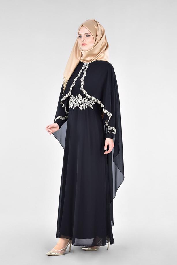 Vêtements hijab  T 52436 Fy Collection-Dantel Detaylı Pelerinli Abiye - TRENDTESETTÜR
