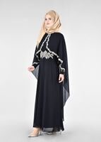 Vêtements hijab NOIR T 52436 Fy Collection-Dantel Detaylı Pelerinli Abiye
