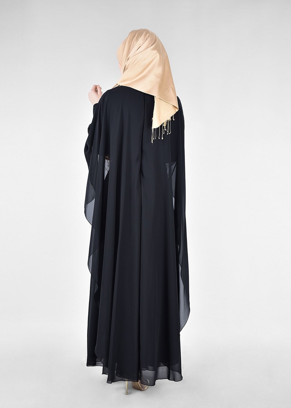 Vêtements hijab NOIR T 52436 Fy Collection-Dantel Detaylı Pelerinli Abiye