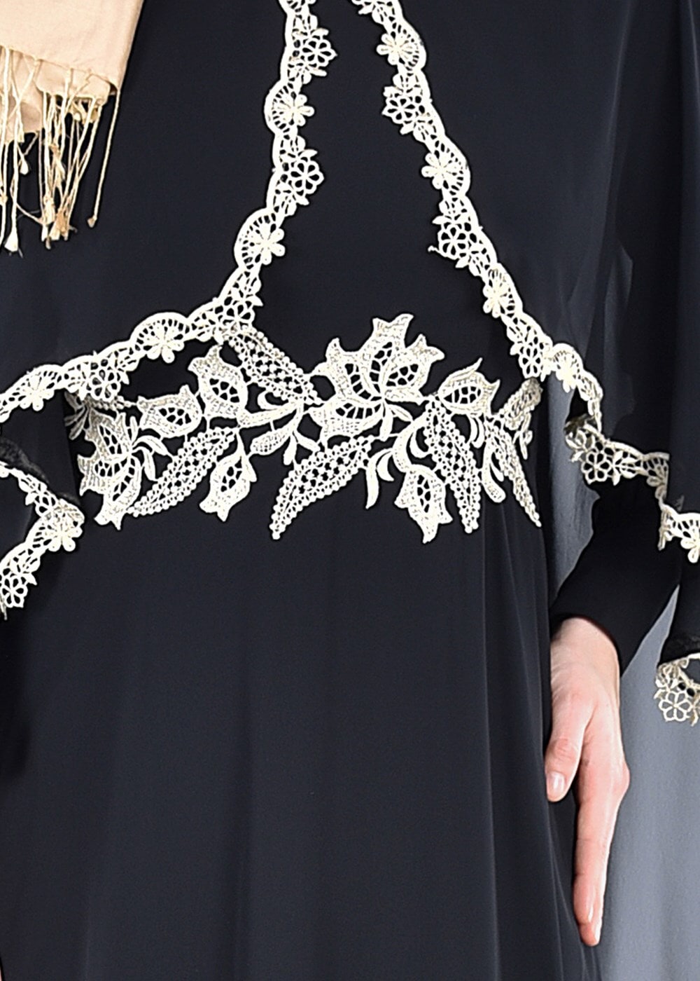 Vêtements hijab NOIR T 52436 Fy Collection-Dantel Detaylı Pelerinli Abiye