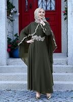 Tesettür giyim HAKİ T 52436 Fy Collection-Dantel Detaylı Pelerinli Abiye