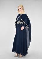 Tesettür giyim LACİVERT T 52436 Fy Collection-Dantel Detaylı Pelerinli Abiye
