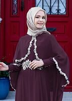 Tesettür giyim MÜRDÜM T 52436 Fy Collection-Dantel Detaylı Pelerinli Abiye