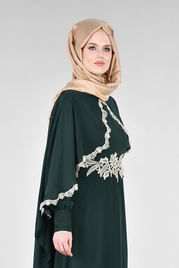 Vêtements hijab  T 52436 Fy Collection-Dantel Detaylı Pelerinli Abiye - TRENDTESETTÜR