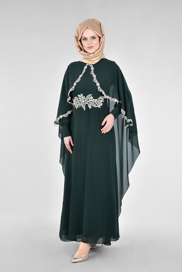 Vêtements hijab  T 52436 Fy Collection-Dantel Detaylı Pelerinli Abiye - TRENDTESETTÜR
