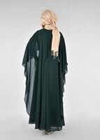 Tesettür giyim YEŞİL T 52436 Fy Collection-Dantel Detaylı Pelerinli Abiye