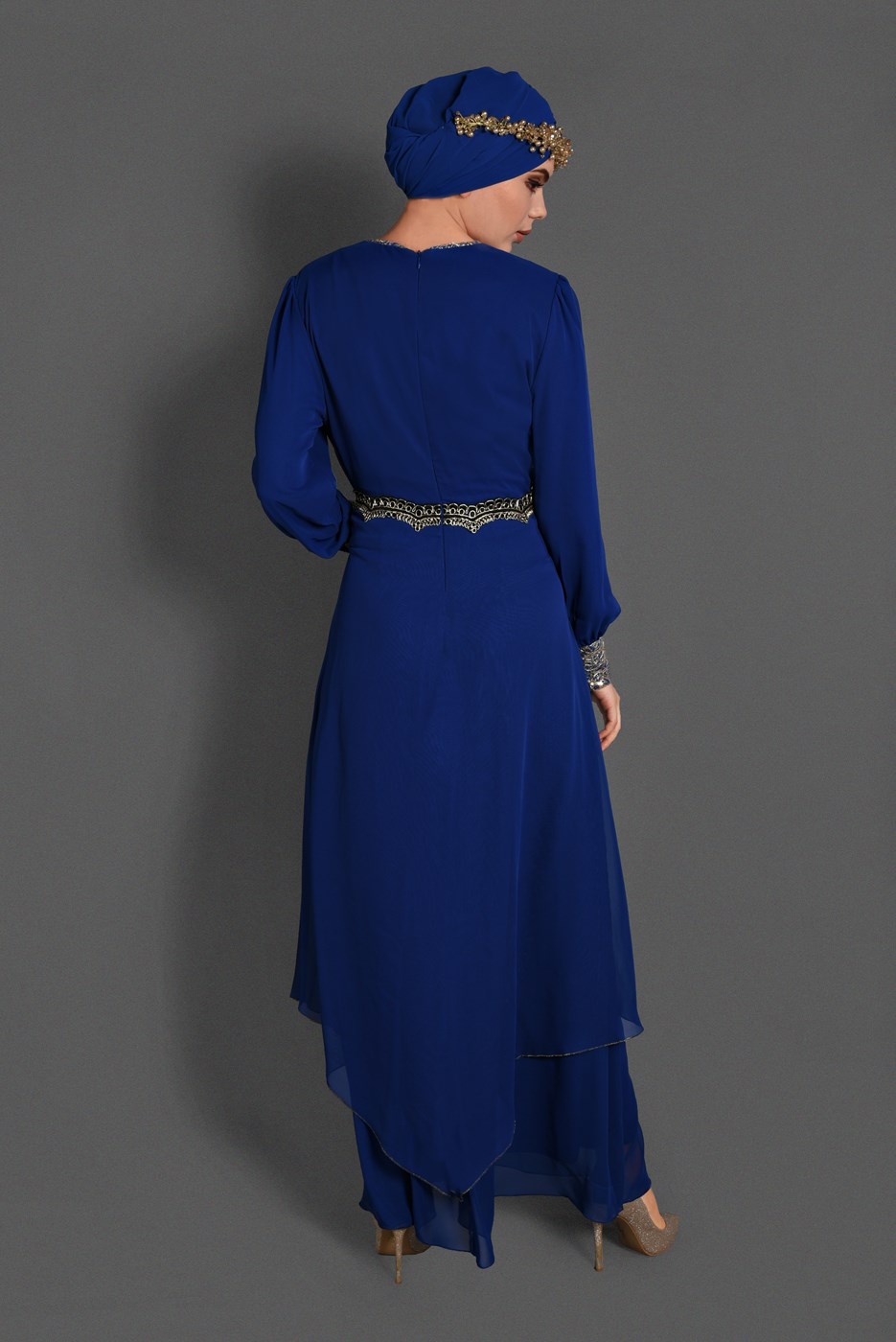 Tesettür giyim LACİVERT T 52453 Fy Collection- Şifon Abiye