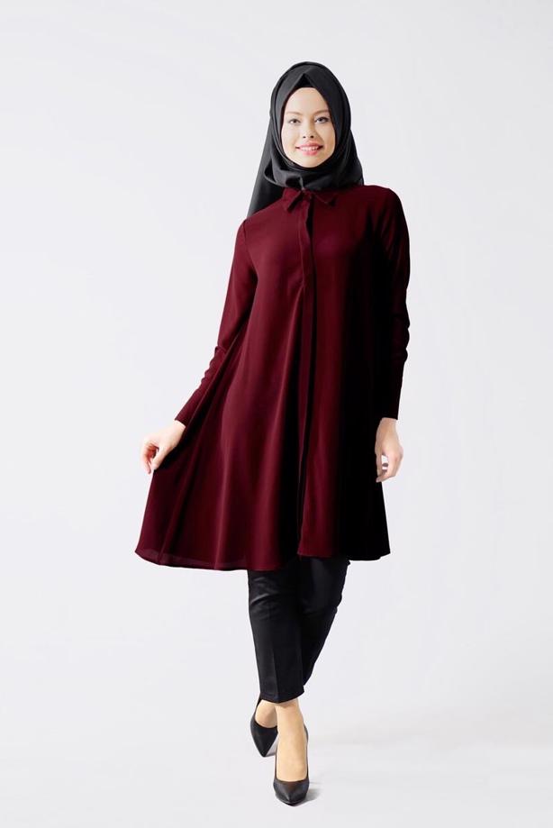 Hijab-Kleidung  T 671 Mısra Erkek Yaka Salaş Tunik - TRENDTESETTÜR