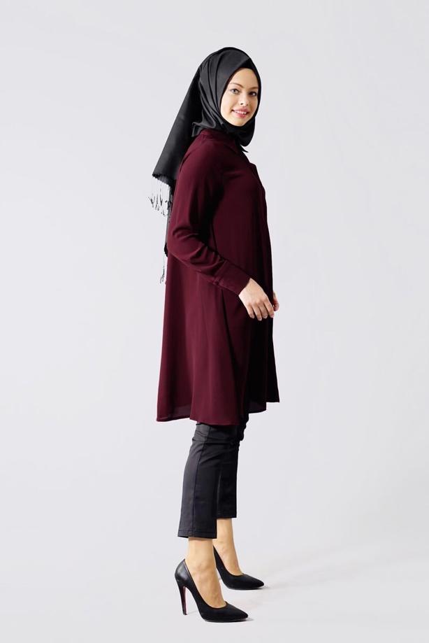 Hijab-Kleidung  T 671 Mısra Erkek Yaka Salaş Tunik - TRENDTESETTÜR