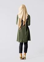 Tesettür giyim HAKİ T 671 Mısra Erkek Yaka Salaş Tunik