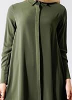 Tesettür giyim HAKİ T 671 Mısra Erkek Yaka Salaş Tunik