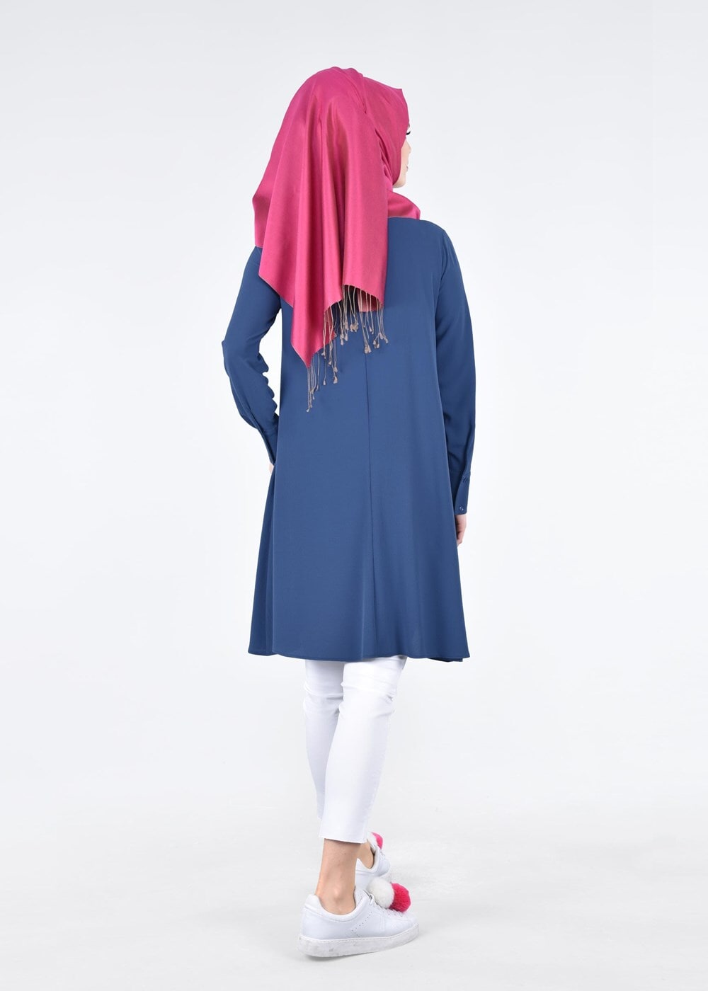 Tesettür giyim LACİVERT T 671 Mısra Erkek Yaka Salaş Tunik