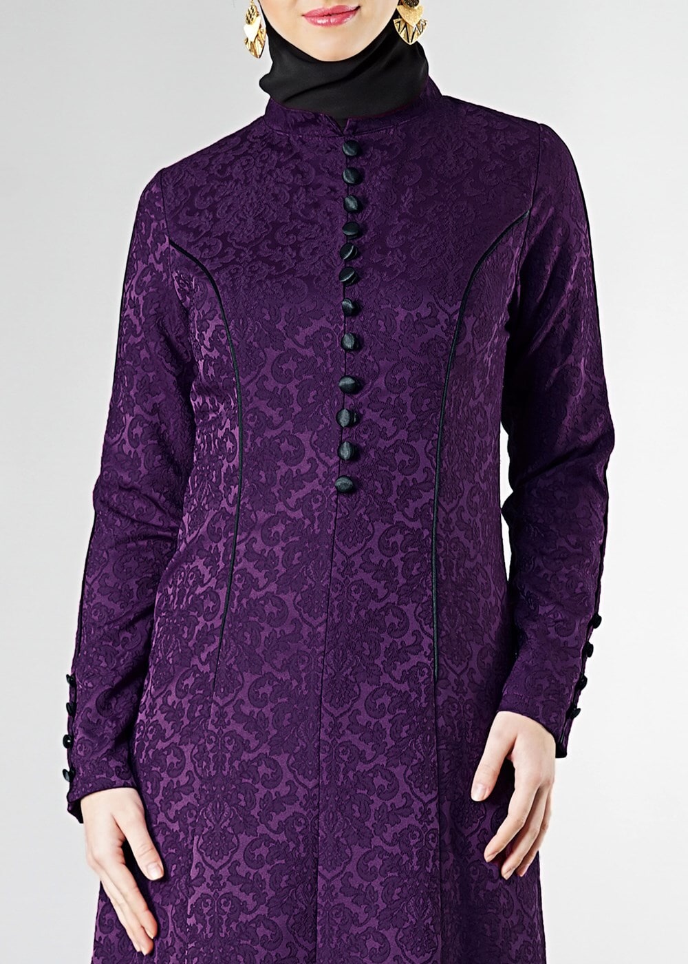 Vêtements hijab POURPRE ROBE DE SOIRÉE À COL MAO À BOUTONNÉ 5703 