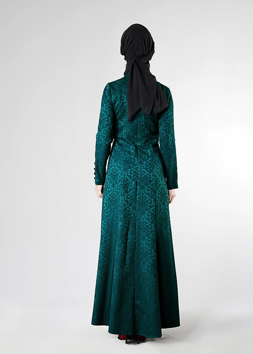 Vêtements hijab VERT ROBE DE SOIRÉE À COL MAO À BOUTONNÉ 5703 