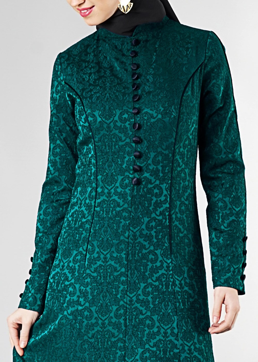 Vêtements hijab VERT ROBE DE SOIRÉE À COL MAO À BOUTONNÉ 5703 