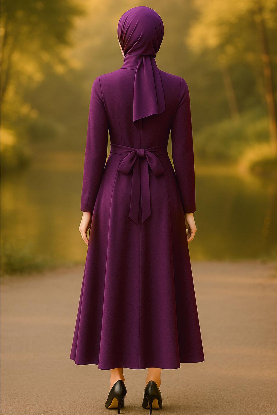 Hijab clothing PLUM MANDARIN COLLAR BELTED FORMAL 6313