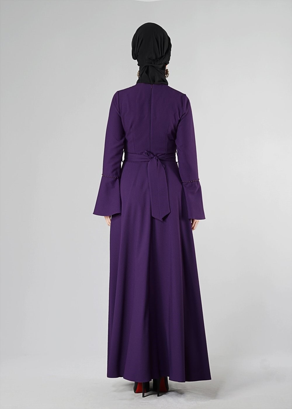 Vêtements hijab POURPRE ROBE DE SOIRÉE CIRCULAIRE AVEC CEINTURE 9247 