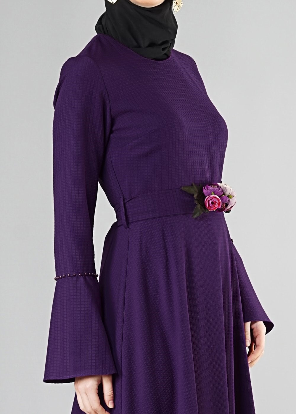 Vêtements hijab POURPRE ROBE DE SOIRÉE CIRCULAIRE AVEC CEINTURE 9247 