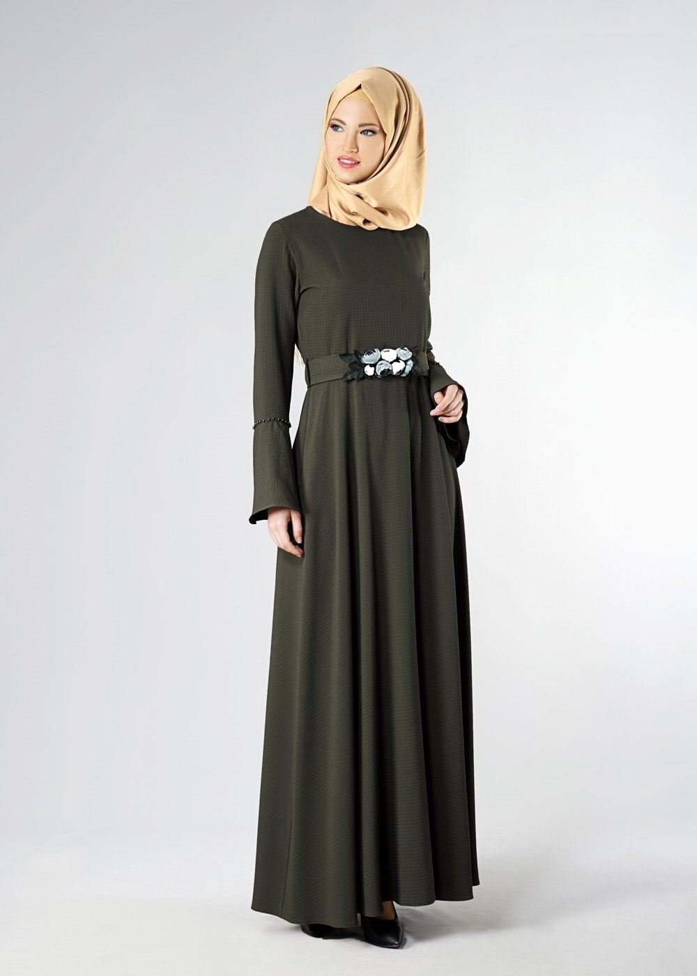 Hijab clothing KHAKI BELTED FLARE FORMAL 9247