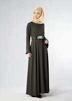 Hijab clothing KHAKI BELTED FLARE FORMAL 9247