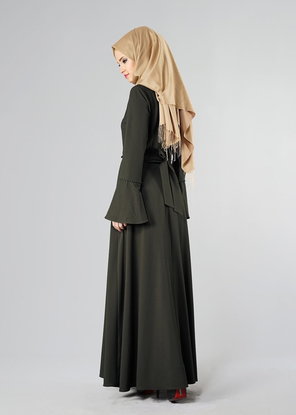Hijab clothing KHAKI BELTED FLARE FORMAL 9247