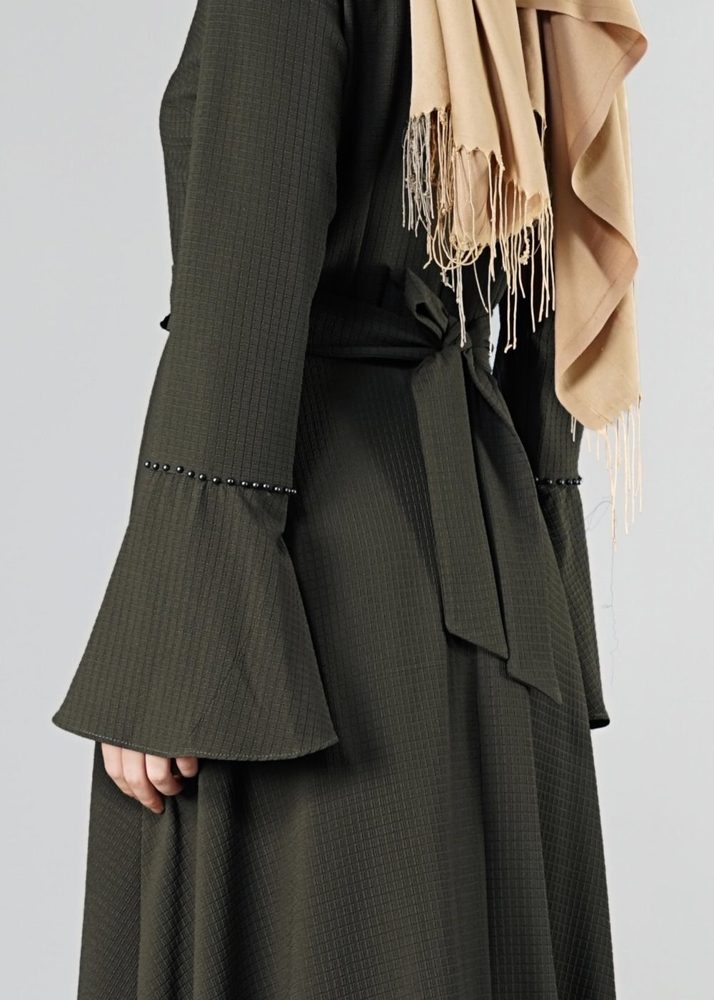 Vêtements hijab KAKI ROBE DE SOIRÉE CIRCULAIRE AVEC CEINTURE 9247 