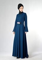 Hijab clothing NAVY BLUE BELTED FLARE FORMAL 9247