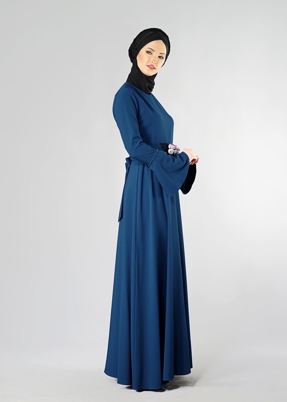 Hijab clothing NAVY BLUE BELTED FLARE FORMAL 9247