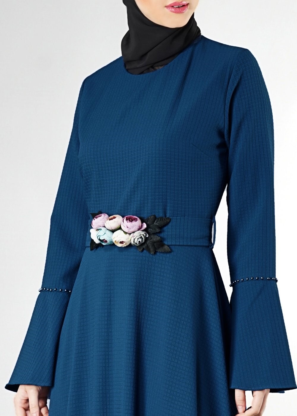 Hijab clothing NAVY BLUE BELTED FLARE FORMAL 9247